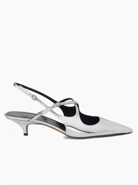 Proenza Schouler Metallic Silver Pointed Slingback Kitten Heel with Cross Straps